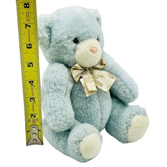 Carters Vintage Blue Bear Plush Rattle Bunny Ribbon Pink Nose White Paws Baby - Picture 6 of 7